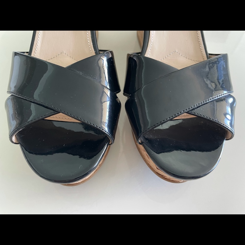 Prada Patent Leather Cork Wedge Sandals Sz.37.5 - image 3
